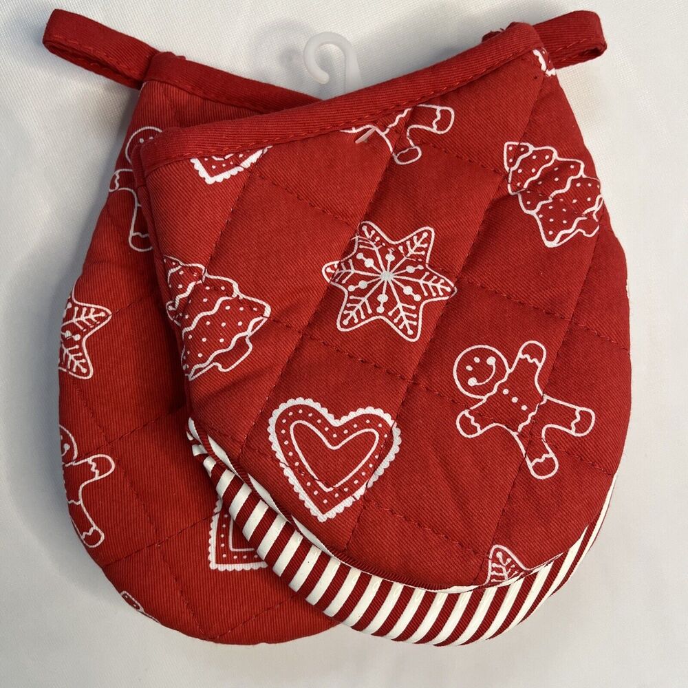 Belle Butler Mini Oven Mitts 2 Pack Silicone Heat Resistant 7 Inch Red Holiday